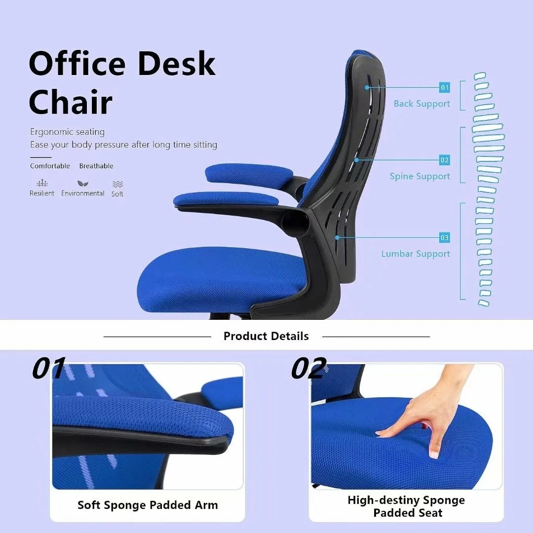 Blue Mesh Office Desk Chair with Flip Arms and Lumbar Support D360482