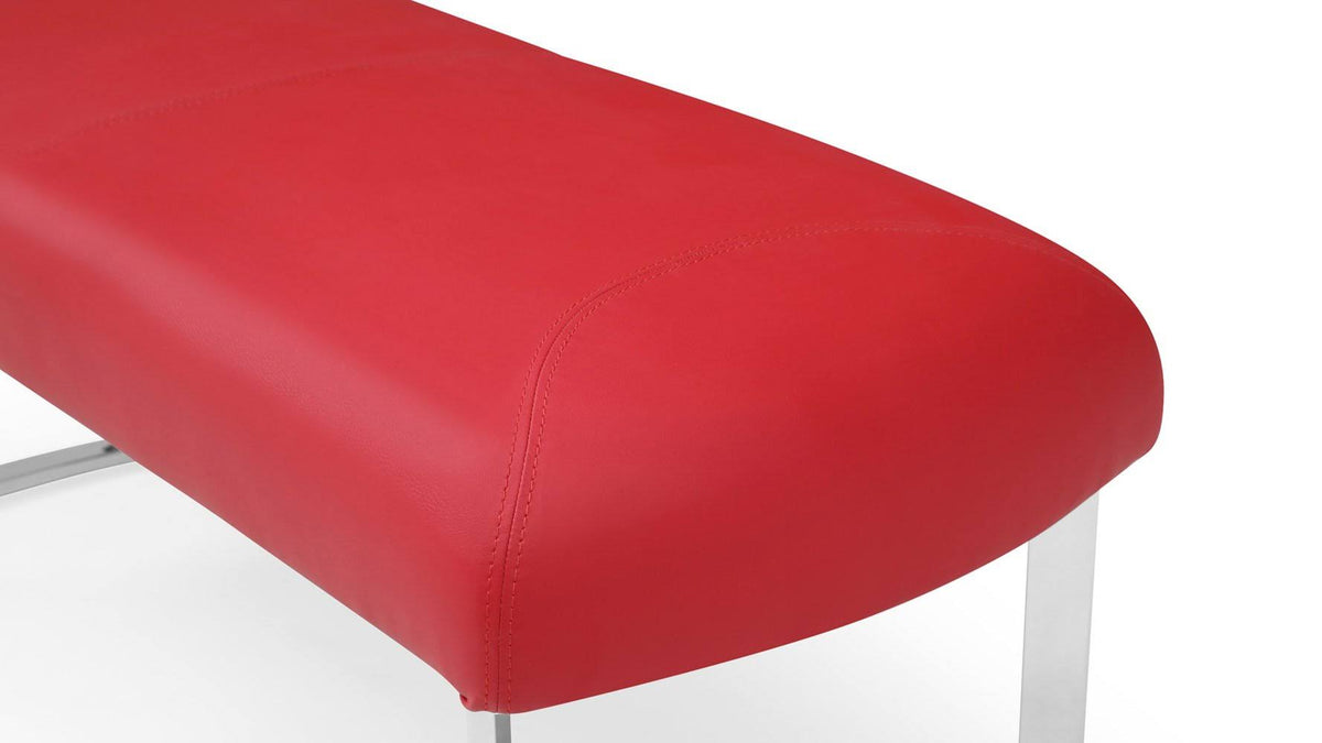 Red Leatherette Bench with Stainless Steel Base D9233