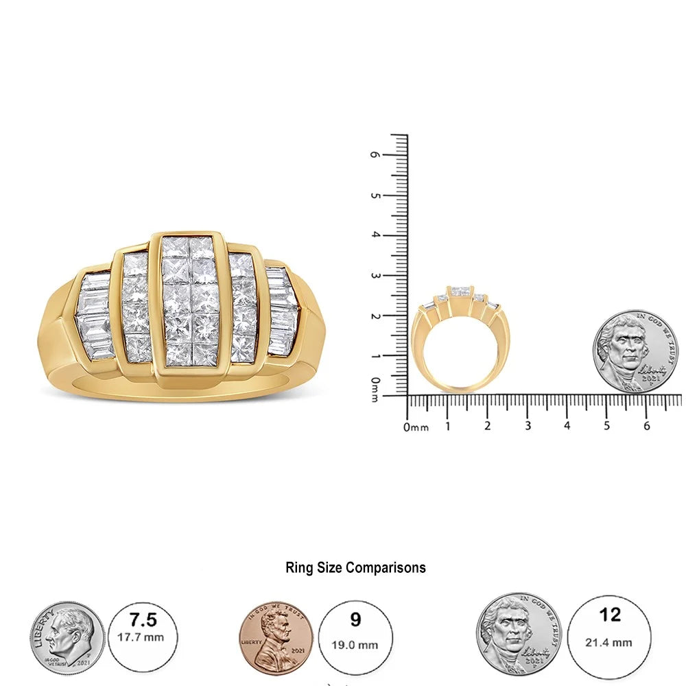 14K Yellow Gold Channel Baguette and Princess-Cut Diamond Cocktail Ring Band J433