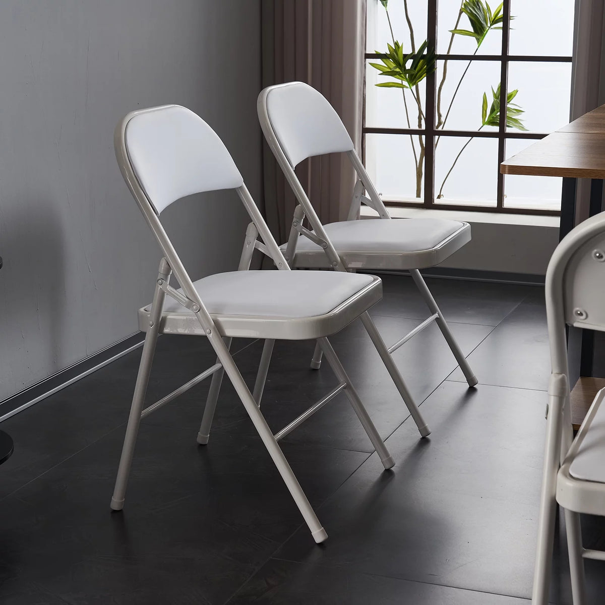 6 Pack Black Folding Chairs Cushioned Padded Seat Metal Frame N56191