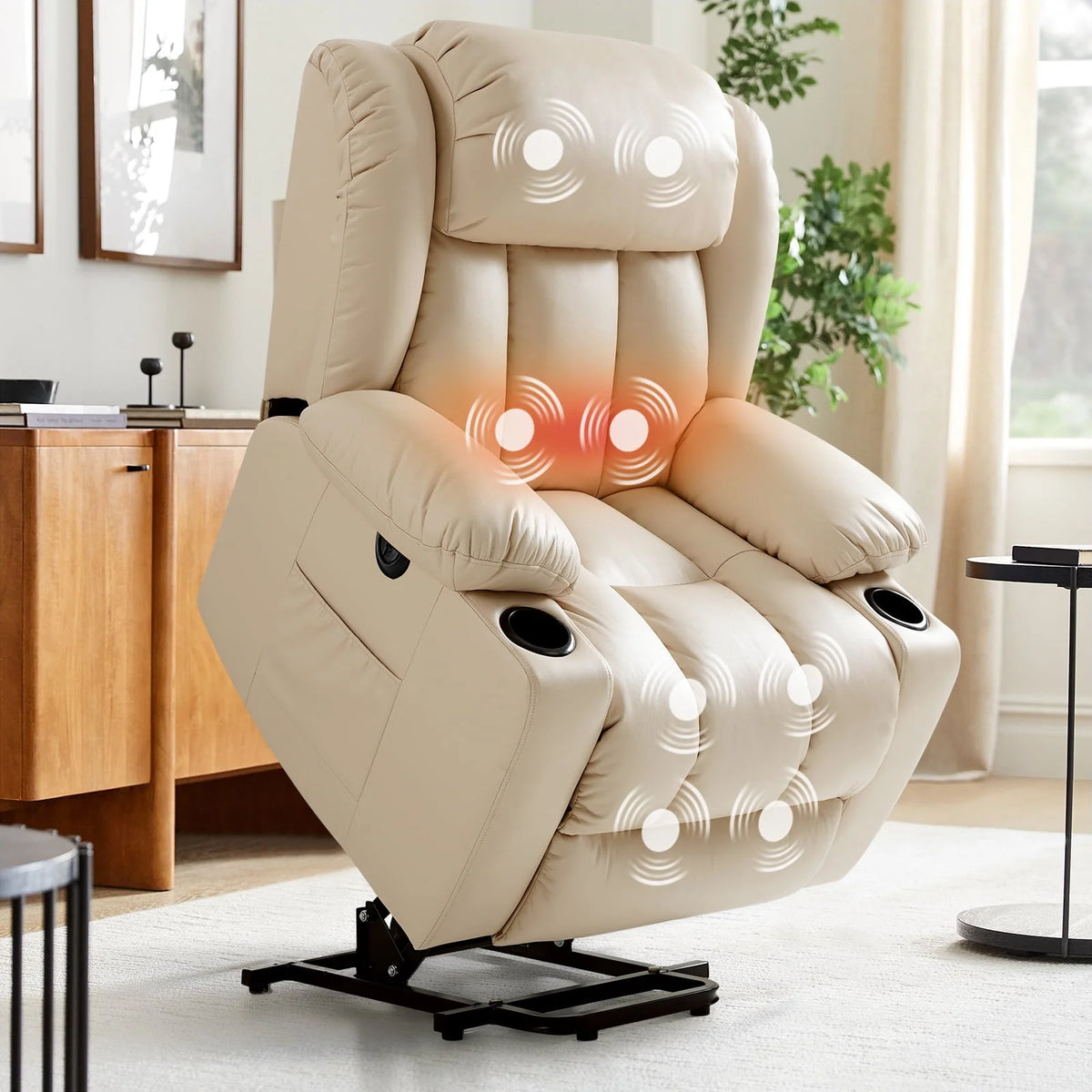 Large Power Lift Recliner Chair with Heat and Massage Leather Brown M383808