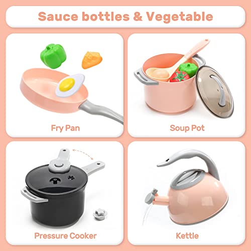Pretend Play Kitchen Toy with Cookware and Play Food B2388