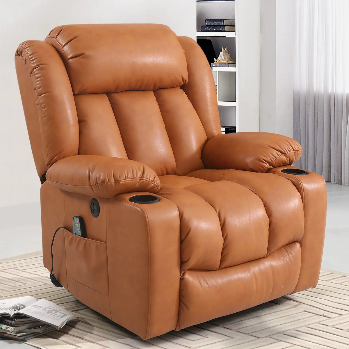 Large Power Lift Recliner Chair with Heat and Massage Leather Brown M383808
