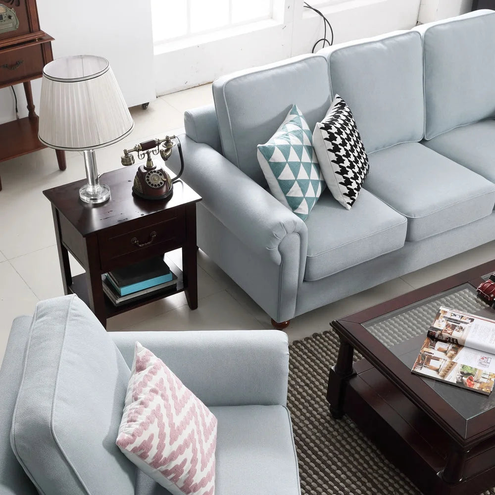 Linen Fabric Sectional Sofa Set, 3 Seater Loveseat T79257