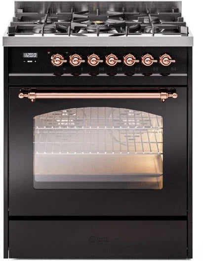 Black Dual Fuel Natural Gas Range with Copper Trim J2029