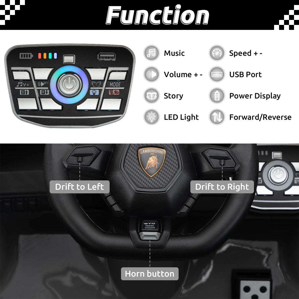 Licensed Lamborghini STO 24V 2-Seater Ride on Car with Remote Control, Grey X2350