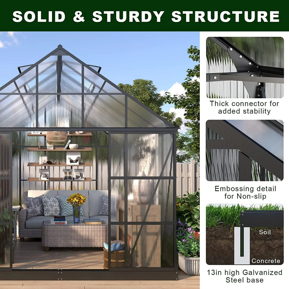 6x12 FT Polycarbonate Greenhouse with Lockable Hinged Door R18038