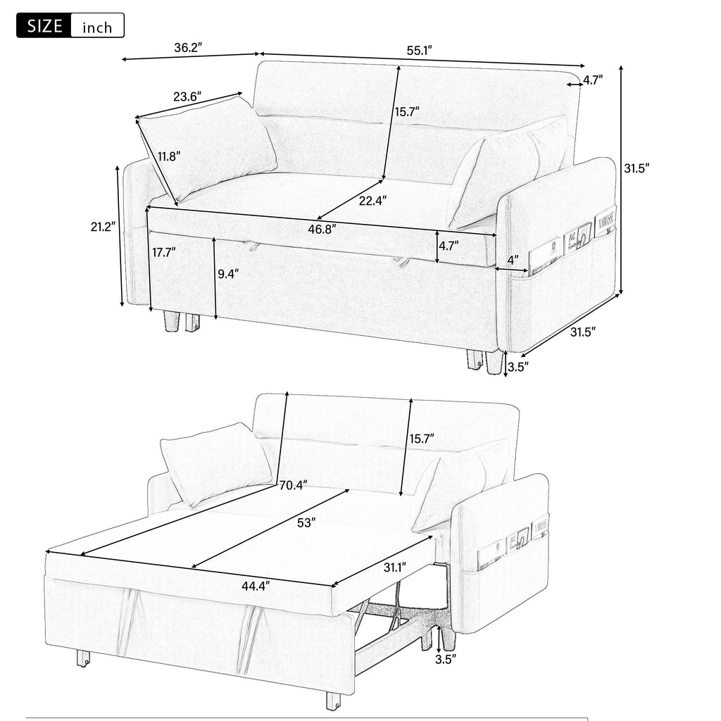 Beige 2 Seater Sleeper Sofa with Pull Out Bed Z945936