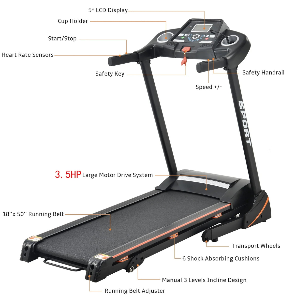 3.5 HP Folding Treadmill 330 LB Capacity D747432