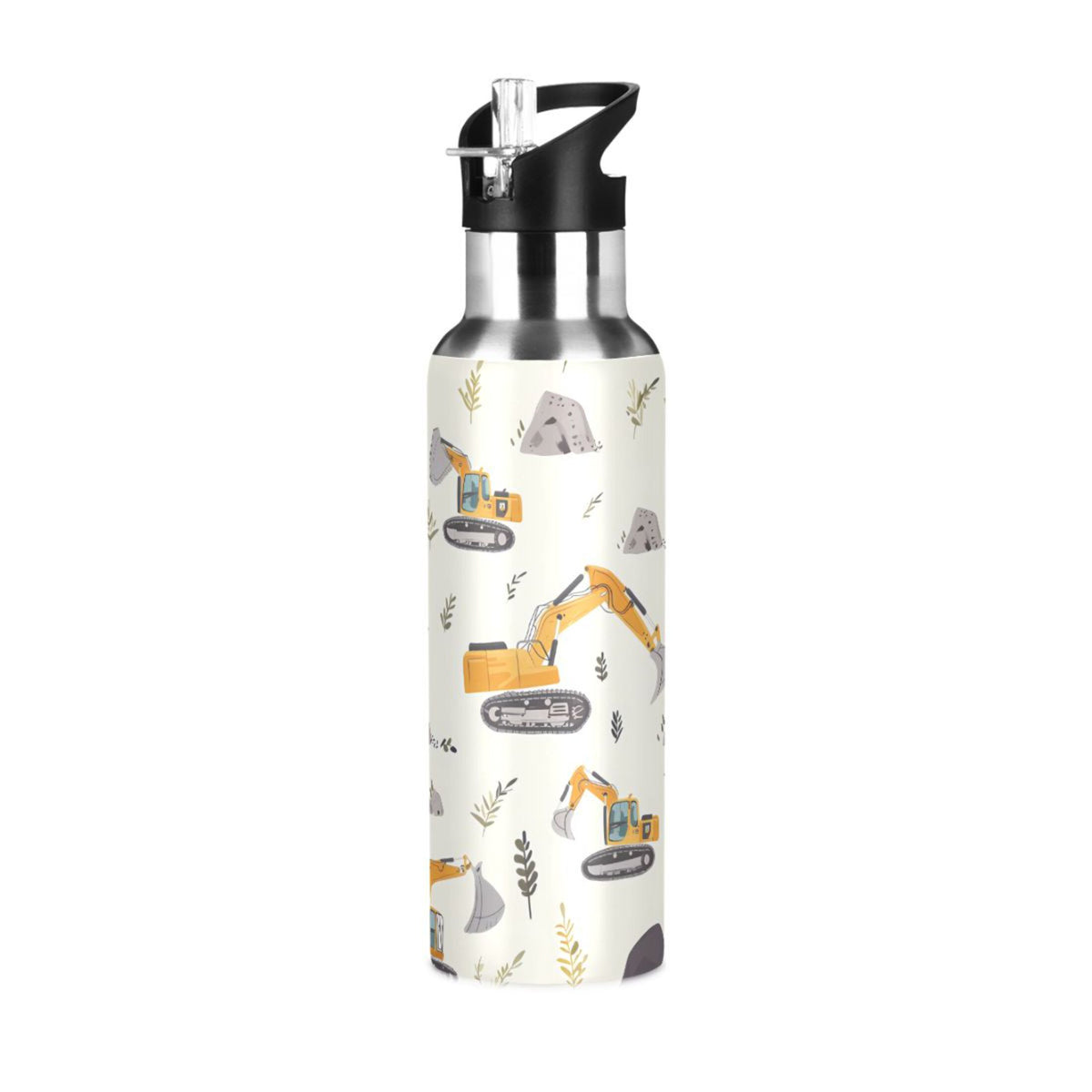 Cartoon Excavator Insulated Stainless Steel Water Bottle with Straw Lid 20 oz D521