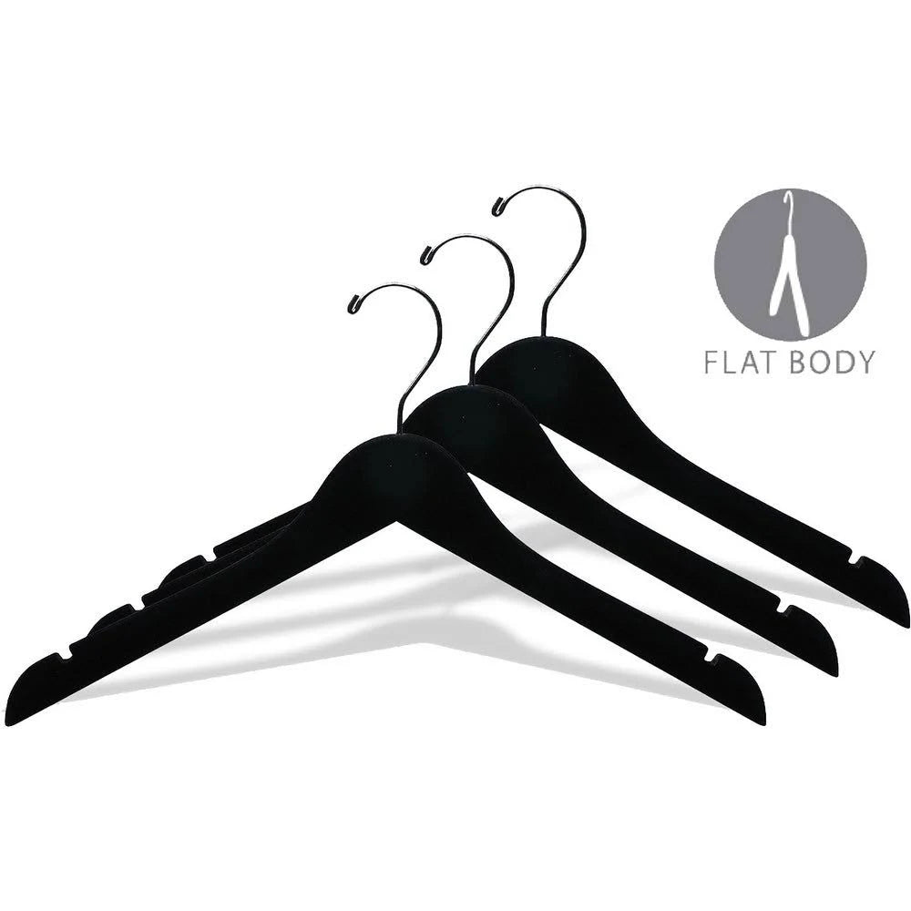 Black Velvet Wood Top Hangers, Box of 100, 17 inch Z408