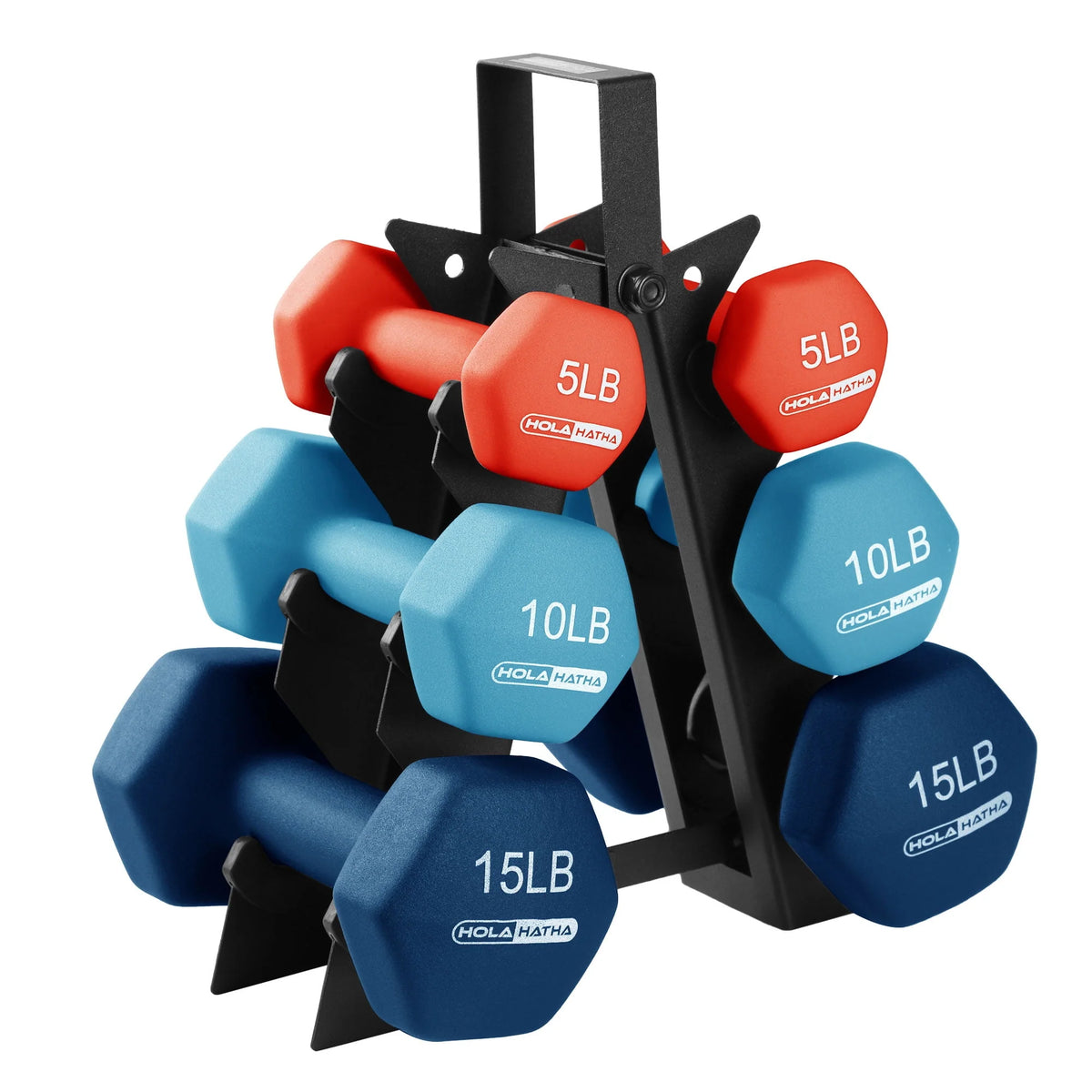5, 10 & 15 Pound Neoprene Dumbbell Weight Set with Storage Rack P99469