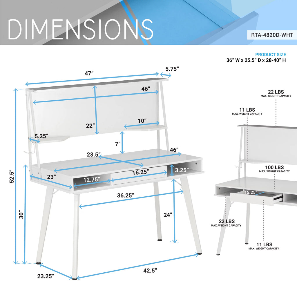 White Computer Desk With Storage & Dry Erase White Board T784