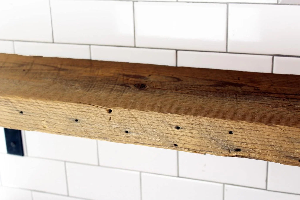 Reclaimed Wood Mantel Shelf with Steel Angle Brackets U46447