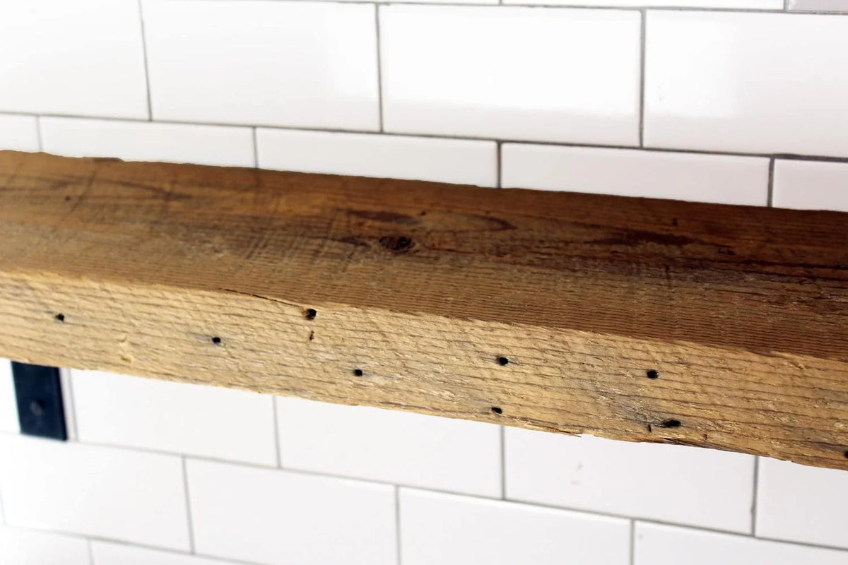 Reclaimed Wood Mantel Shelf with Steel Angle Brackets U46447