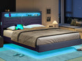 Queen Size Fabric Upholstered Platform Bed Frame with Storage Headboard K456