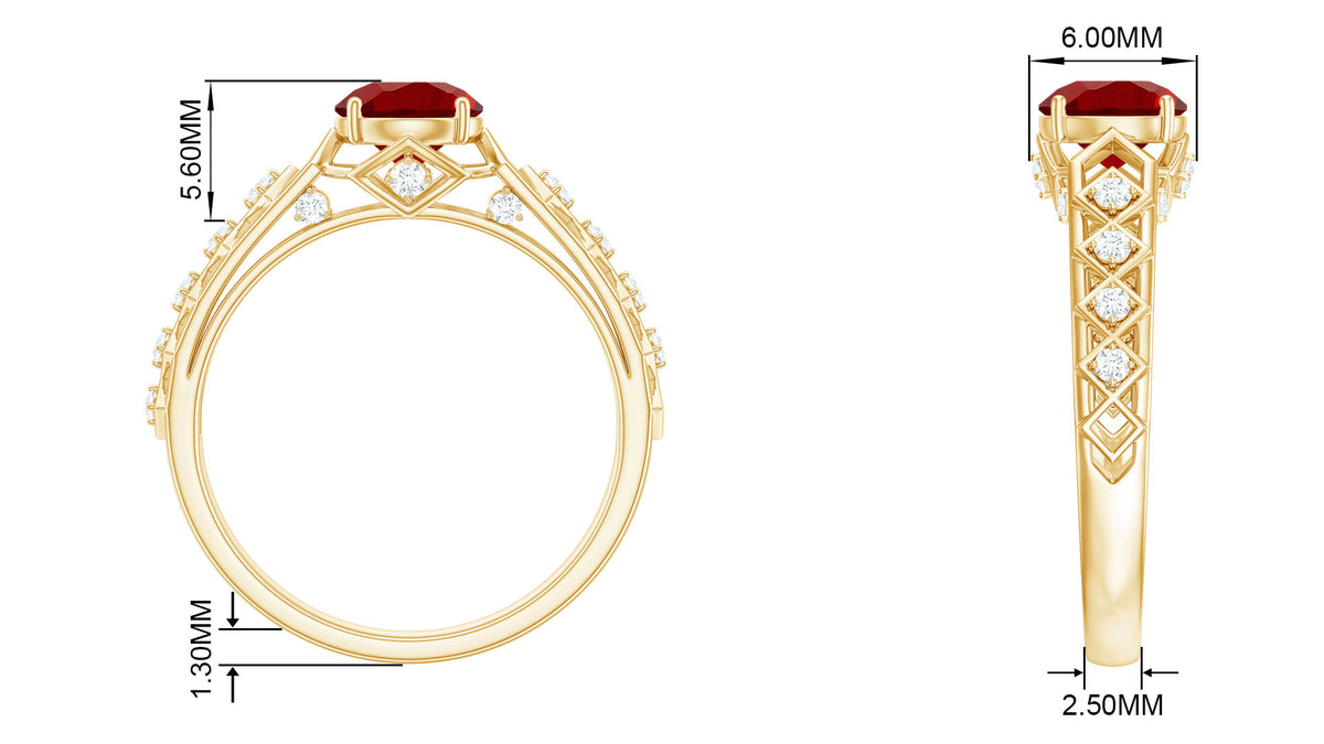 1.25 CT Created Ruby and Diamond Filigree Engagement Ring, 925 Sterling Silver I149675